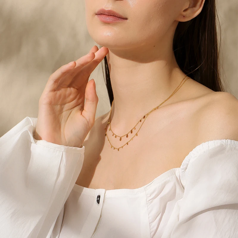 Round Waterdrop Rectangle Small Charms Tinny Pendants Gold Necklaces Stainless Steel Chokers for Women Dainty Minimalist Jewelry