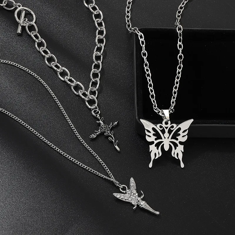 QWZNDZGR 2022 Harajuku Fashion Multilayer Grunge Kpop Chain Necklace For  Women Men Jewelry Gifts Key Cross Pendant Necklace Accessories 