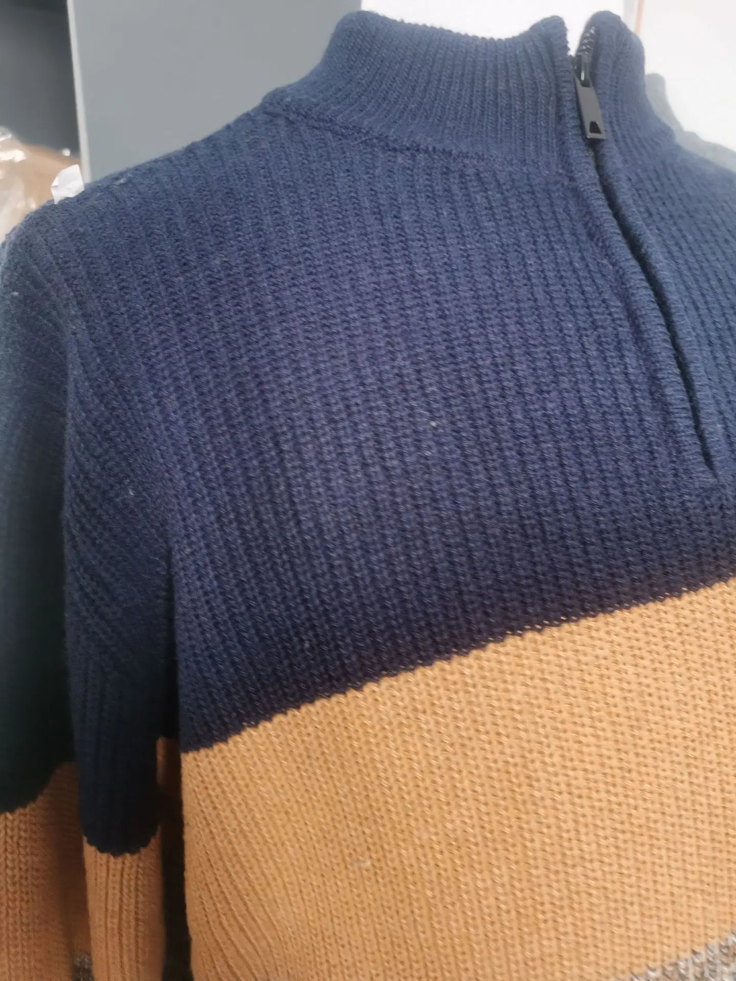 2024 Sweater Men's casual knit pullover loose long sleeve fall/winter zip-up collar