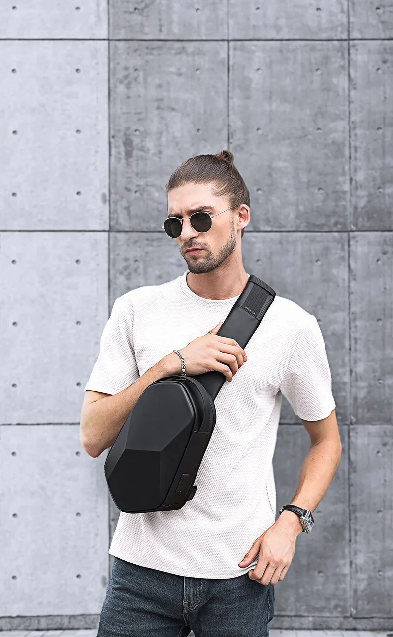 New Style Trendy Design Polyhedron Shoulder Messenger Chest Bag Motorcycle Saddlebags Luggage Black Blue OXford Cloth+Polyester