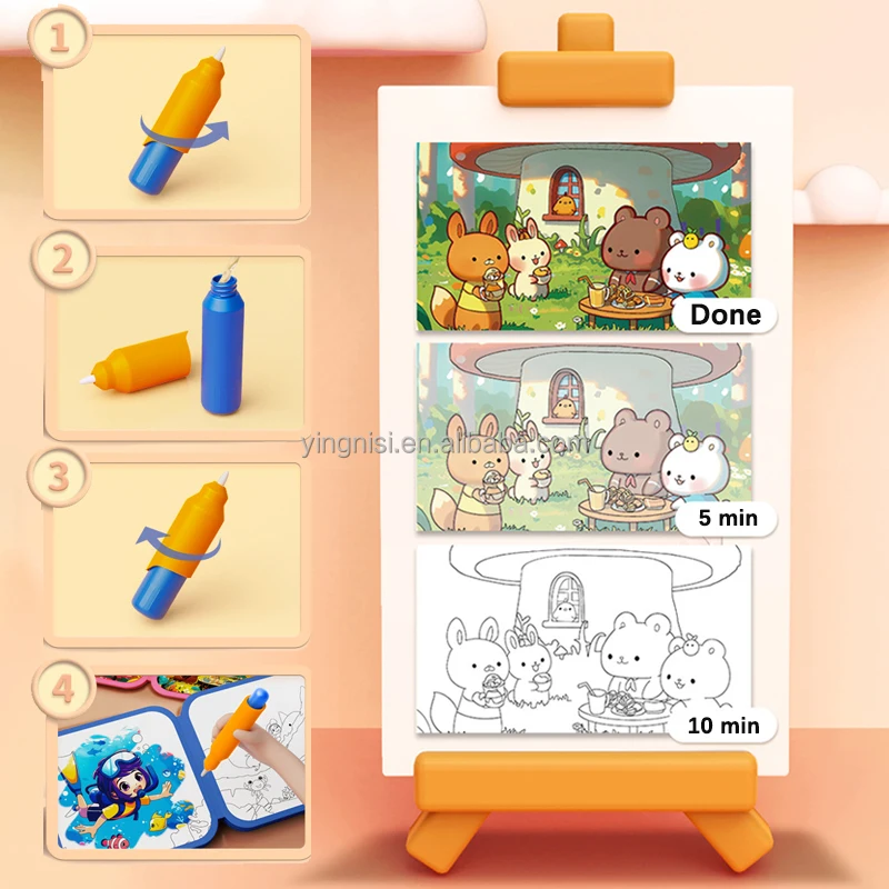 Magic Water Book Reusable Water-Reveal Wow Magic Water Painting Color Coloring Books for Toddlers Kids Wow