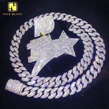 Custom Manufacturer Custom Letter Pendant Moissanite Pendant Number Star Iced Out Jewelry Name Pendant Cuban Chain Hip Hop Rock