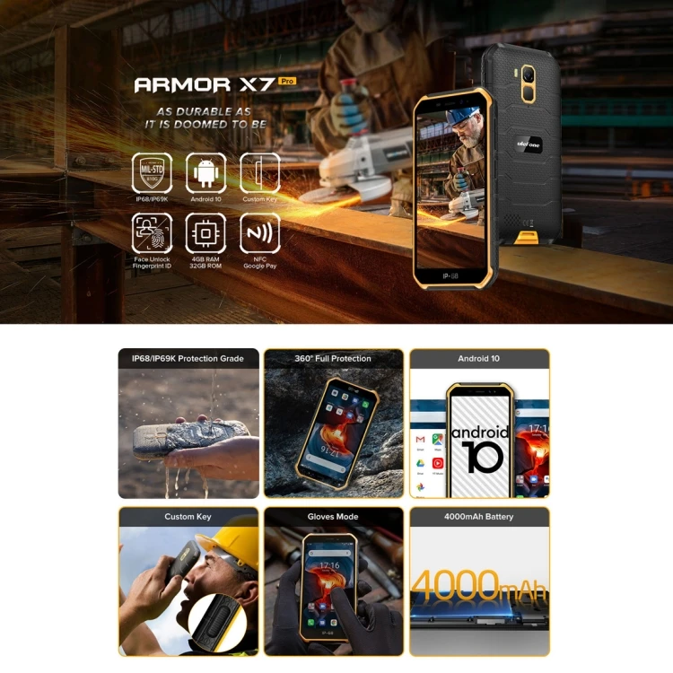 Ulefone Armor X7 Pro 2020 Rugged 4GB+32GB 5.0 inch 4000mAh Android 10.0