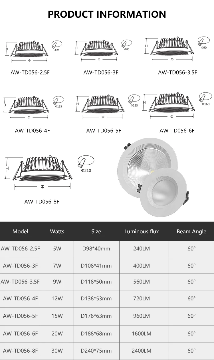 ALLWAY New Construction Modern Downlights Residence Office Commercial COB LED Down Lamp Light