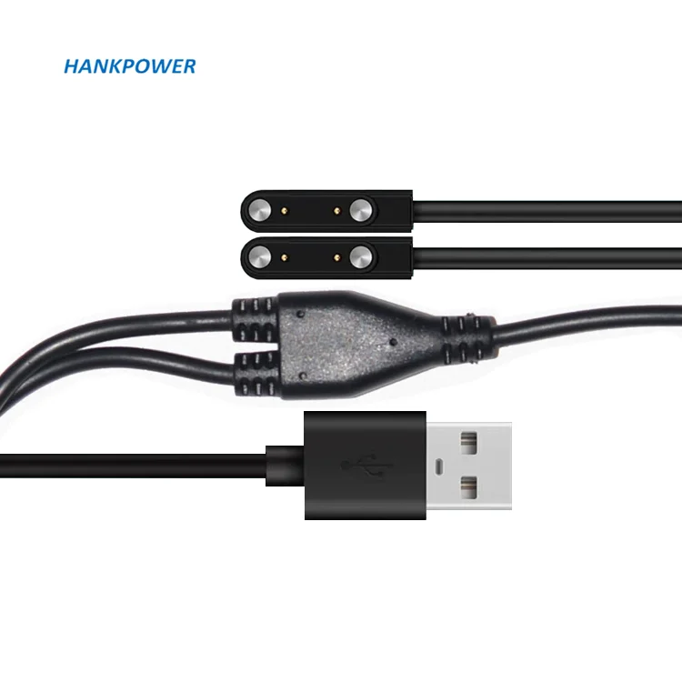 Spring Loaded Pogo Pin 2 Pins Connector 4mm Pitch T Shape 60cm for Smart Watch 2 in 1 2Pin Magnetic Charging Cable