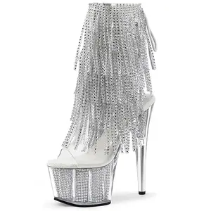 Women Tassel Pole Dance Shoes Ankle Boots Super High Heel Platform Ladies Stripteaser Boots