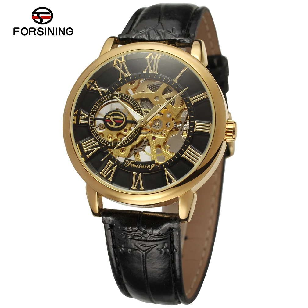 
Hot Sale China Factory Male Wholesale Watches Custom Logo Saat Forsining Hand Wind Leather Strap Men Mechanical Skeleton Watch 