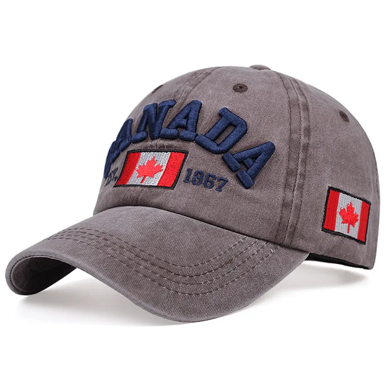 Wholesale Denim Baseball Hat with 3D Embroidery Canada Flag