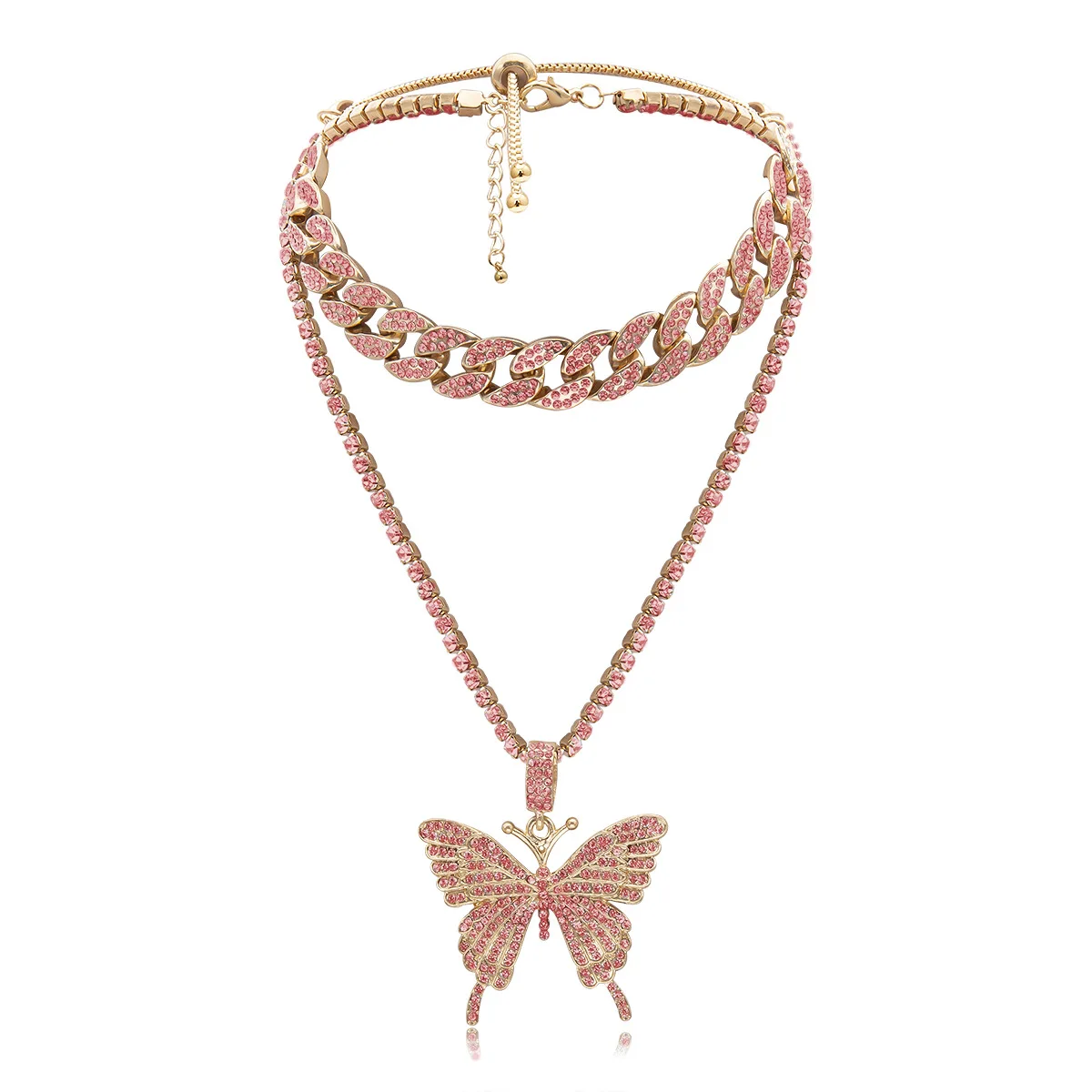 Papillon Collier Pendentif or Rose Cristal Colliers Chaîne Lien Femme Bijoux