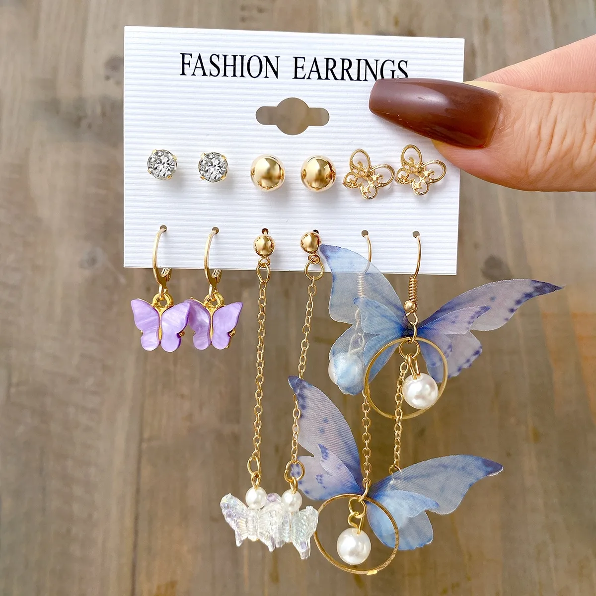 6pcs Key, Lock, Pearl & Rhinestone Design Fashionable Earrings Set