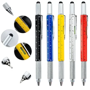 Multifunctional Six-In-One Metal Ballpoint Cross-Border Capacitive Tool Screwdriver Scale Ruler Touch Screen Function for Sports