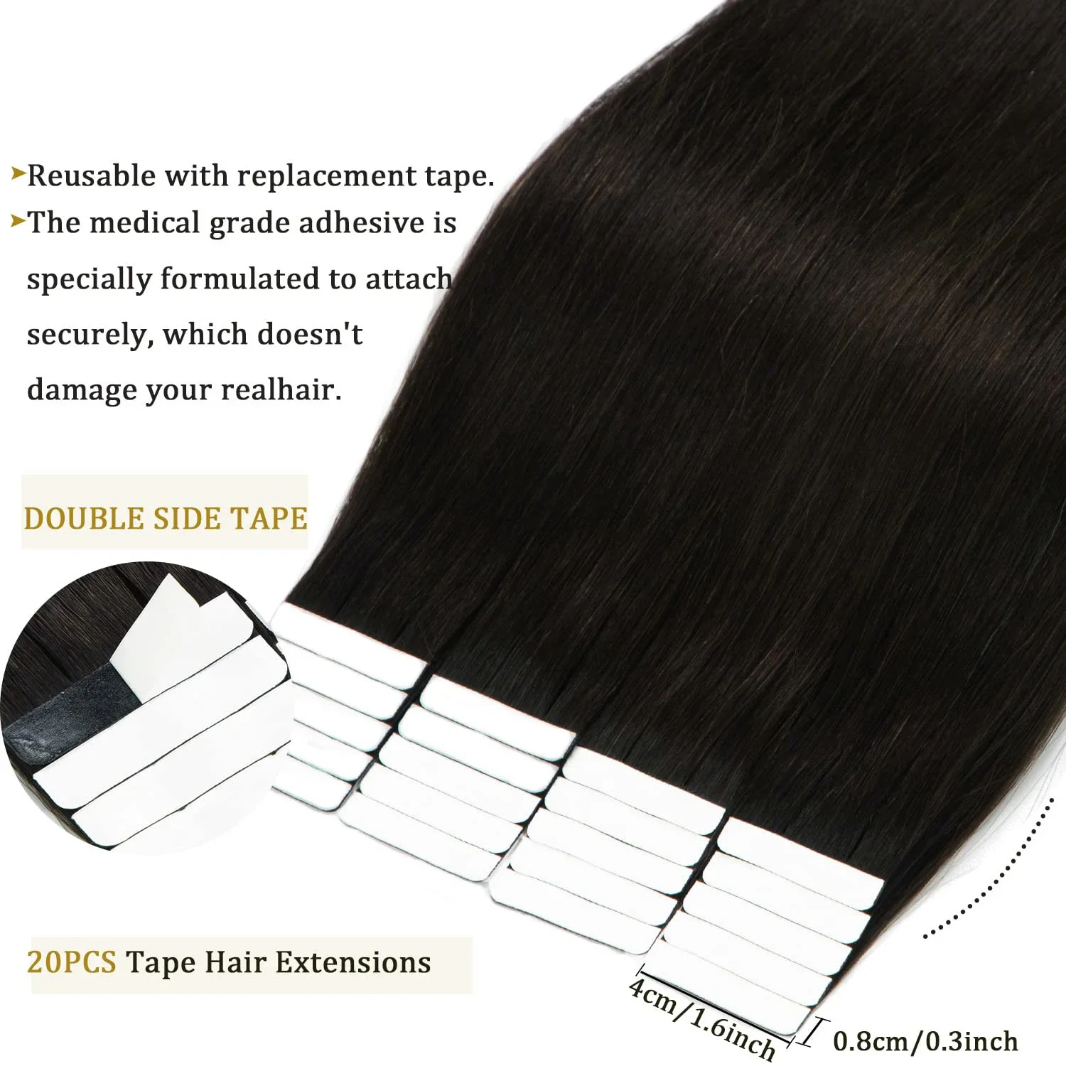 Tape In Extensions aus Echthaar, Skin Weft, glatt, selbstklebend, hochwertiges Haar in natürlicher Farbe, 16-26 Zoll, für Frauen_voghion.com