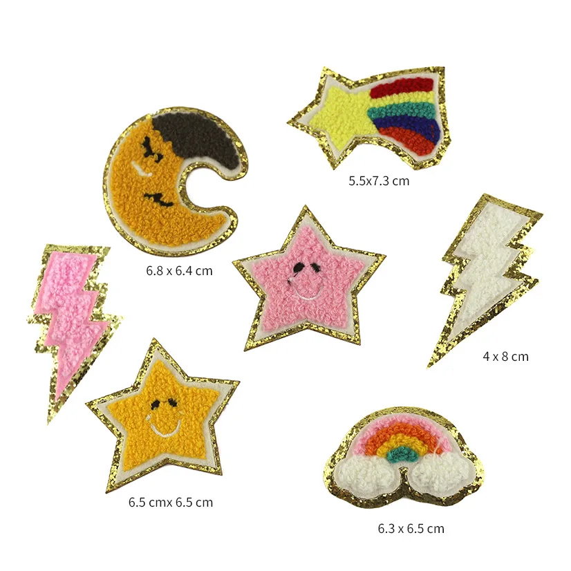 Self-adhesive Chenille Embroidered Patches With Gold Glitter Stick