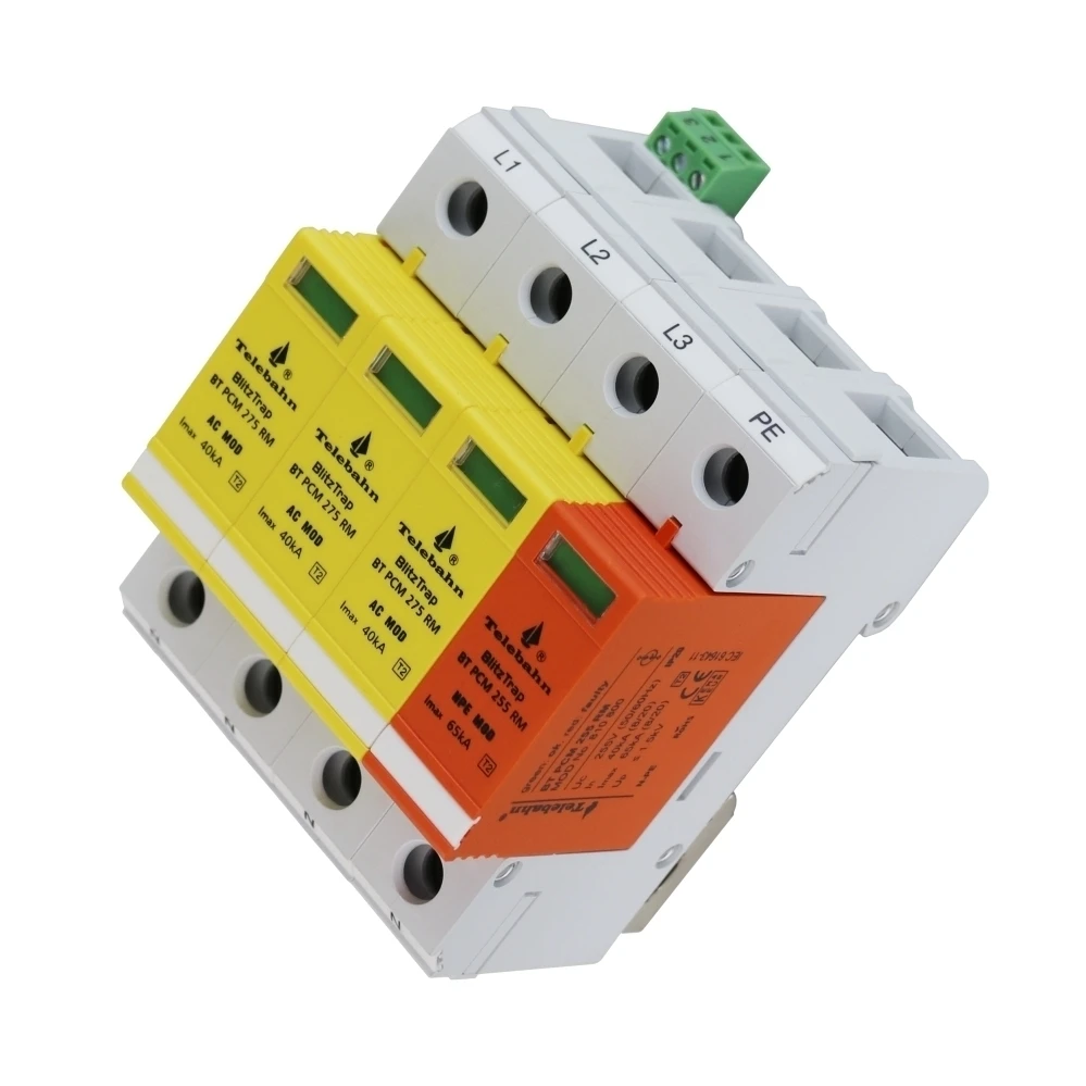 جهاز حماية من الاندفاعات الكهربائية Telebahn AC DPS TVSS 3P+N 120V 150V 10kA-20kA 20kA -40kA 30kA-60kA T2 جهاز حماية من الصواعق جهاز كابح للاندفاعات العابرة
