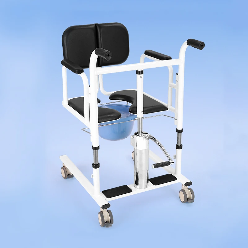 Manual Moving Disabled Patient Transfer Lift Commode Toilet Bath Chair with Wheels for Disable