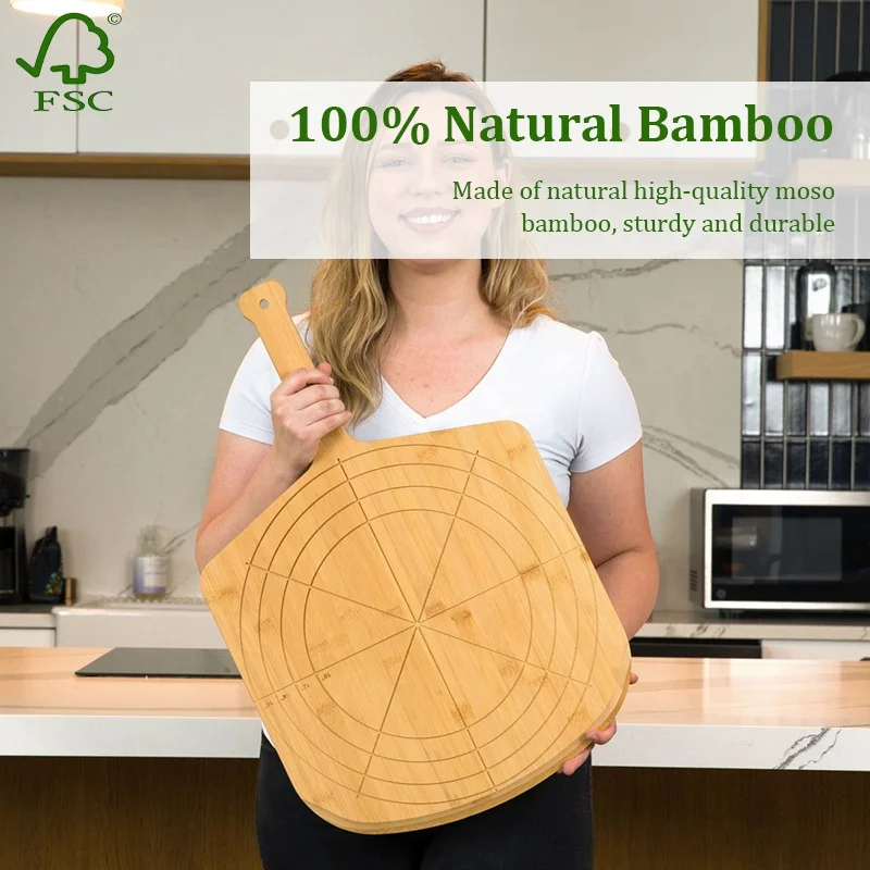 Extra Large Bamboo Wood Pizza Spatula Paddle Cutting Serving Board ...