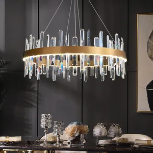 Trending Hanging Pendant Dining Room Gold Luxury Geometric Irregular Cut Crystal Chandelier