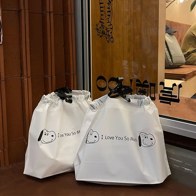Factory custom shopping drawstring bag Plastic Pe stringing rope bag with your own logo