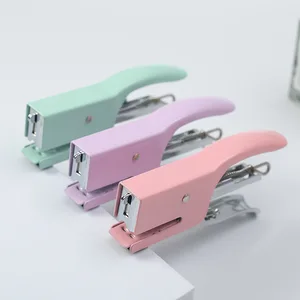 All-in-One Desk Stapler Kit  Available in Basic Colors & Macaron Hues, Including Staples and Hole Punch