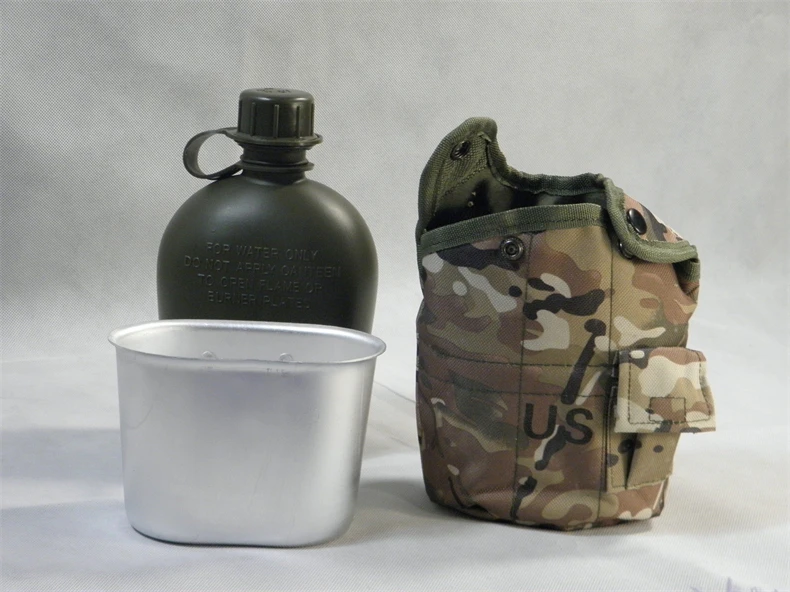 Water Cup Dul Canteen Cover AM_ 3Pcs Military Style 1L Water Drinking Bottle 