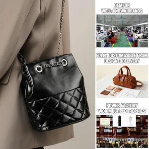 Manufacturer Wholesale Women's Retro Genuine Leather Shoulder/Crossbody Bucket Bag OEM/ODM High-quality Custom Logo Button