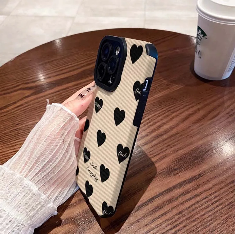 Vertical Stripe Design Heart Printing Soft TPU Leather Mobile Phone Cover Case For Iphone 7 8 X Xr Xs 11 12 13 14 15 16 Pro Max