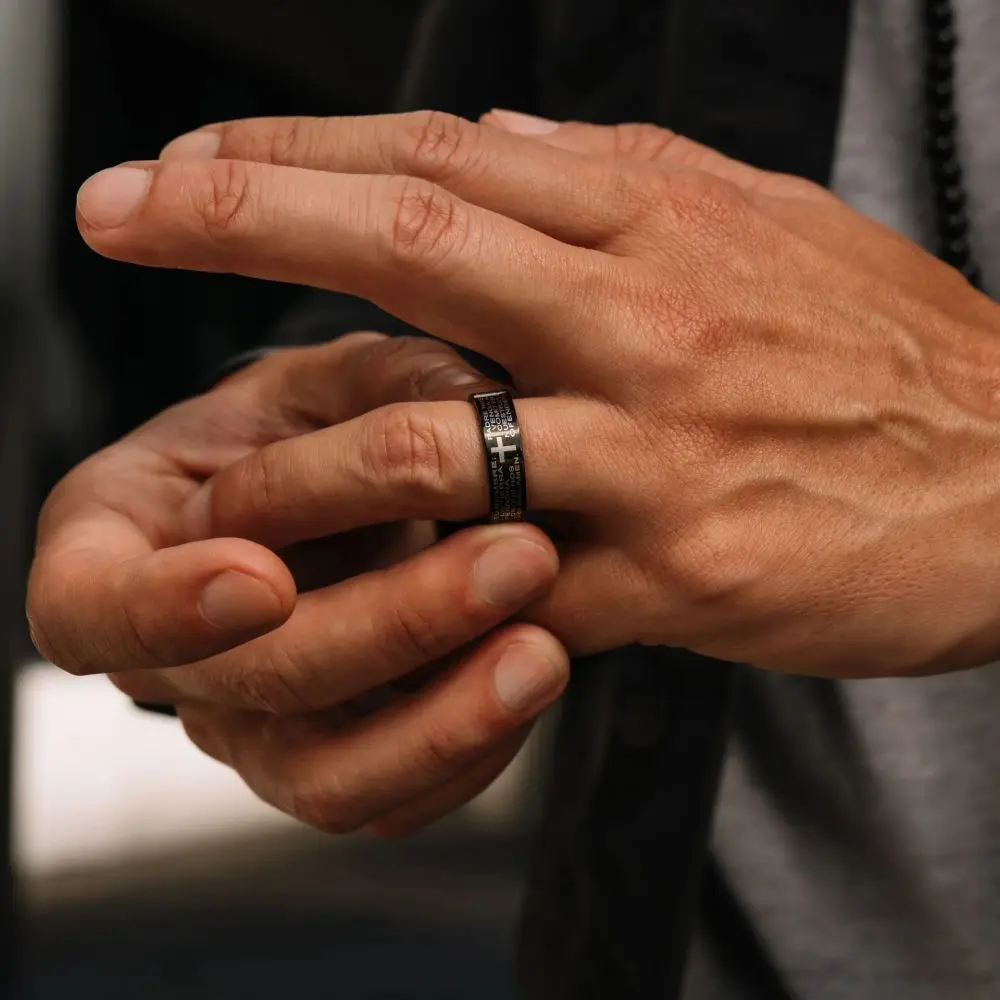 Bagues hommes bijoux espagnol prière seigneur croix bande anneau