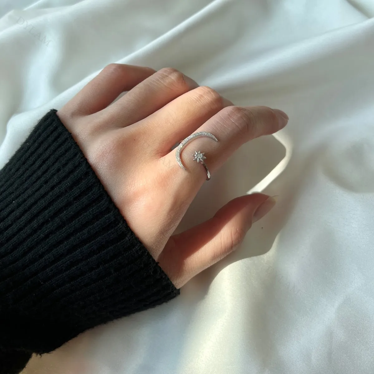 KAKODIY Fashion Design 925 Sterling Silver Jewelry Gold Plated Moon Star Ring Open Adjustable Thin Ring detail 9