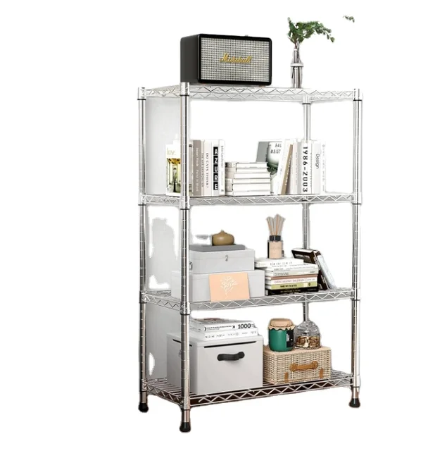 4 Tiers Industrial Storage Racking Wire Metal Shelving in Chrome