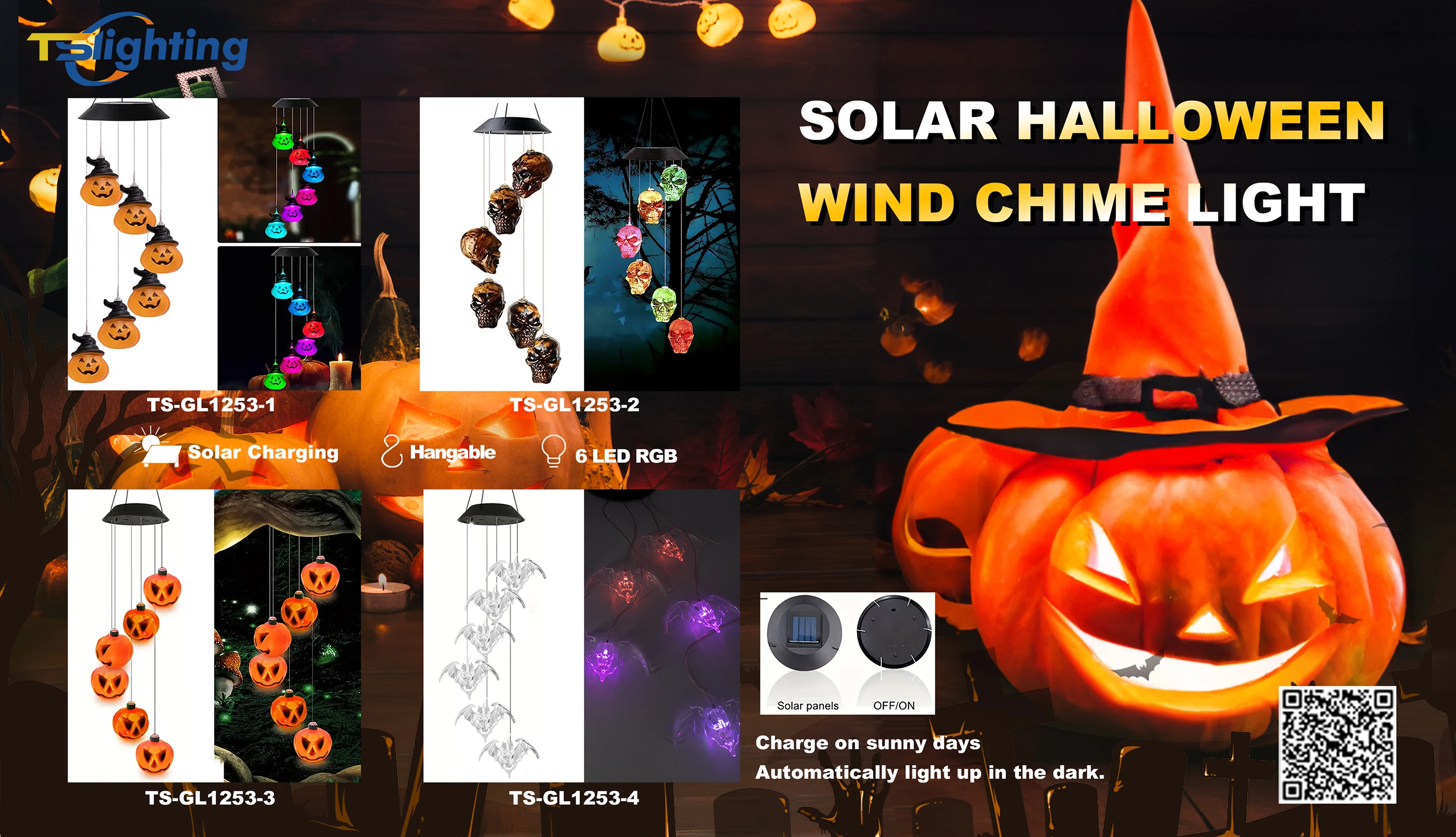 Stock Decoration Halloween 6 LED Solar Power String Lighting Halloween Decorations Outdoor Holiday Pumpkin Bat Skull Lights factory