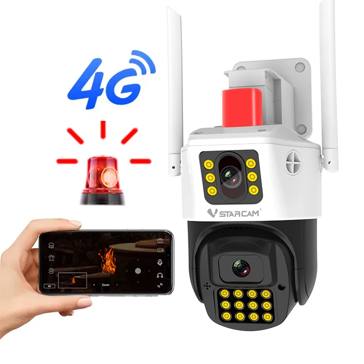 Vstarcam 4G Fire Detection Dual Lens Home Security Camera Smoke Alarm Fire Point Recognition Ip Camera Sim Card Network FG663DR