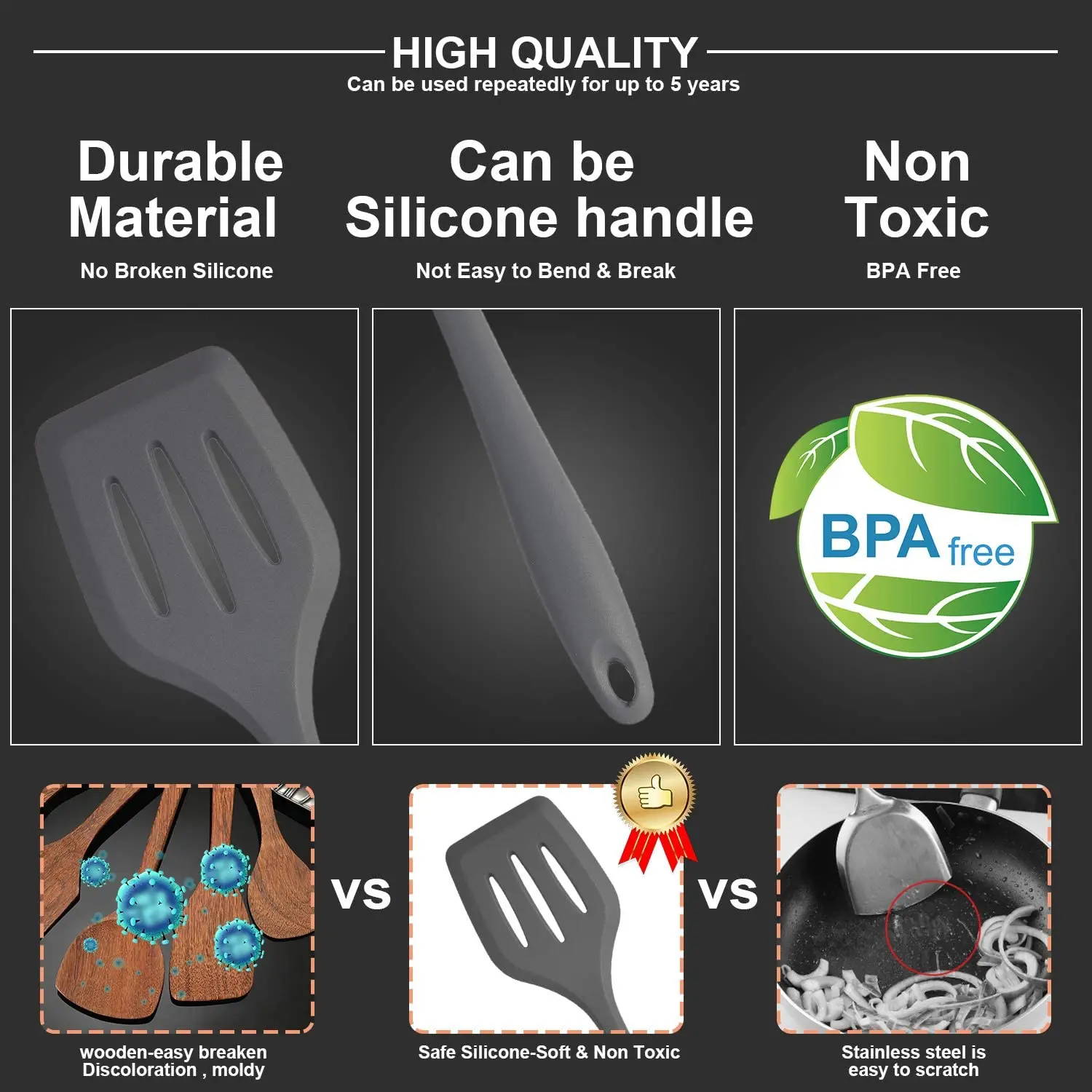Kitchen Utensil Set of 31 Silicone Cook Tool FBA Grade BPA Free Non-Sticky, Gray