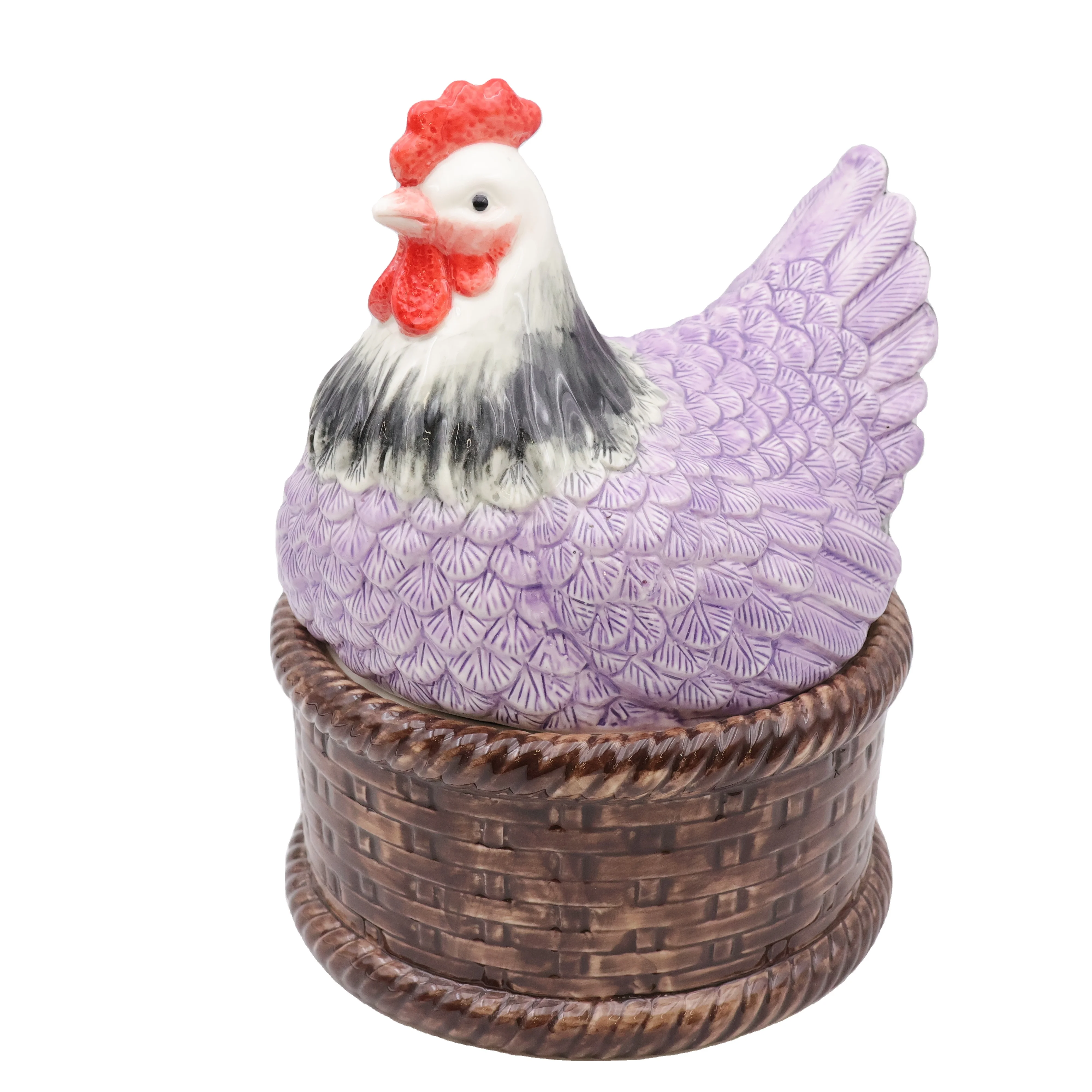 Custom Handmade Porcelain Kitchen Cocoa Cookie Candy Cereal Jar Ceramic Lifelike Chicken Hen Rooster Animal Storage Cookie Jars