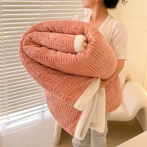 Luxury Jacquard Flannel Fleece Throw Blanket Solid Color Thick Soft Winter Home Use for Bed Sofa Large Knitted Sherpa Blanket