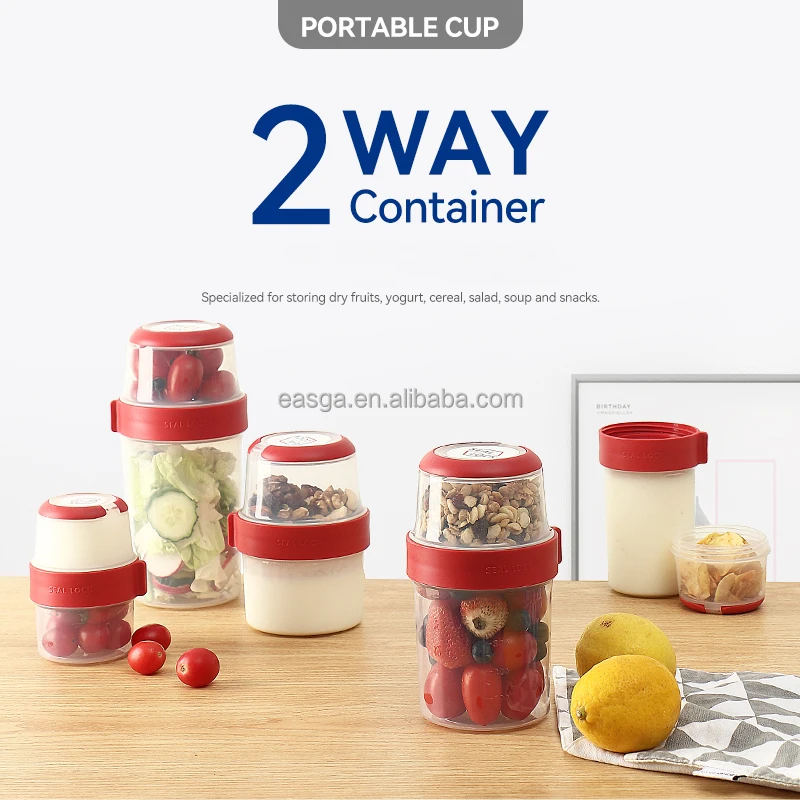Portable Yogurt Salad Fruit Complementary Double Layer 2 Way Container Storage Salad Cup with Screw Lid