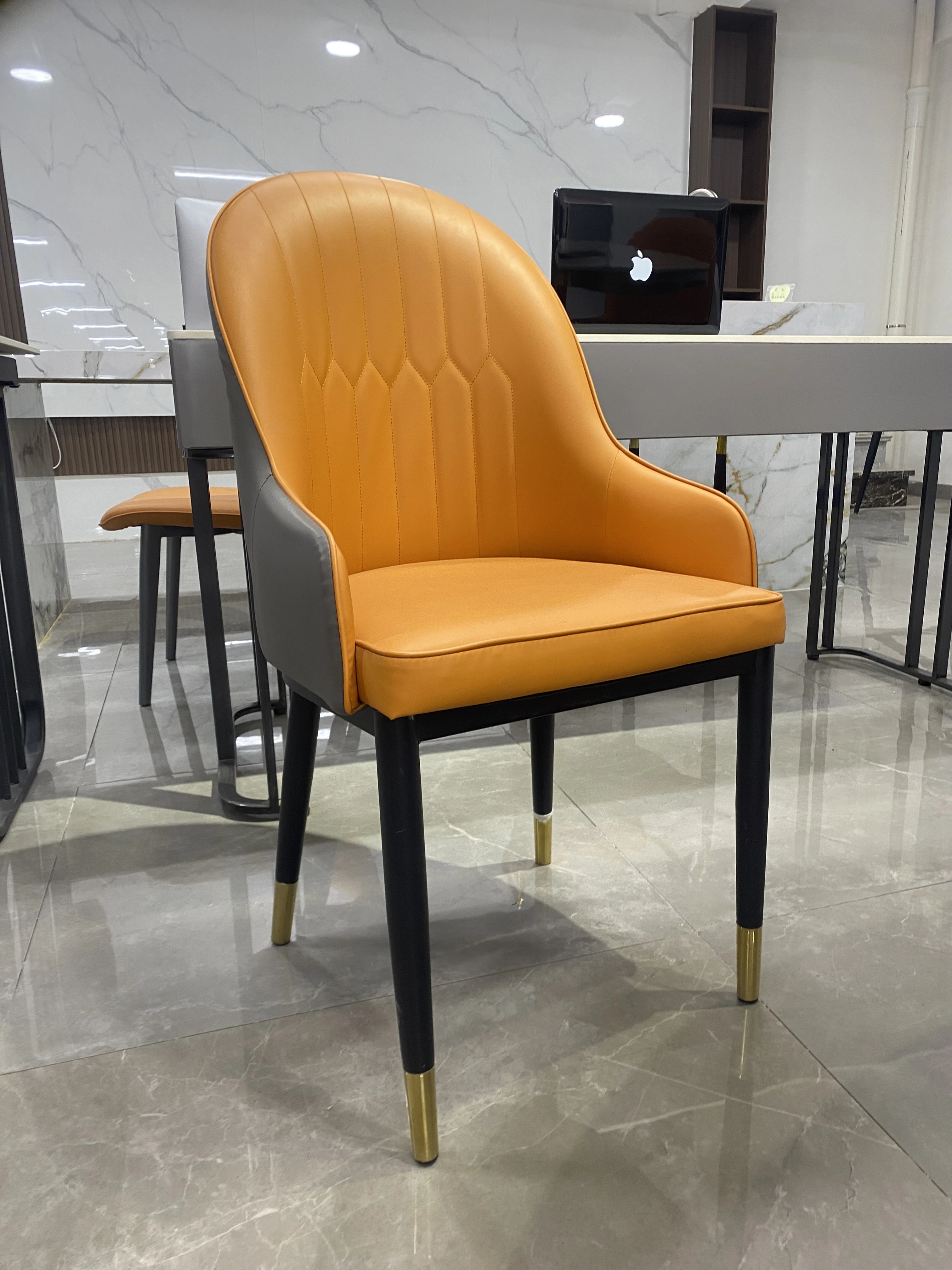 HANYEE Modern Simple Dining Chair PU Leather Wooden Seat Rattan Metal Frame Pineapple Back Table Home Office Coffee Shop