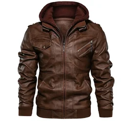 Wholesale Fashion Men Racer Motorcycle PU Leather Jackets jaqueta de couro masculino Hooded Coat Black Brown Leather Jacket