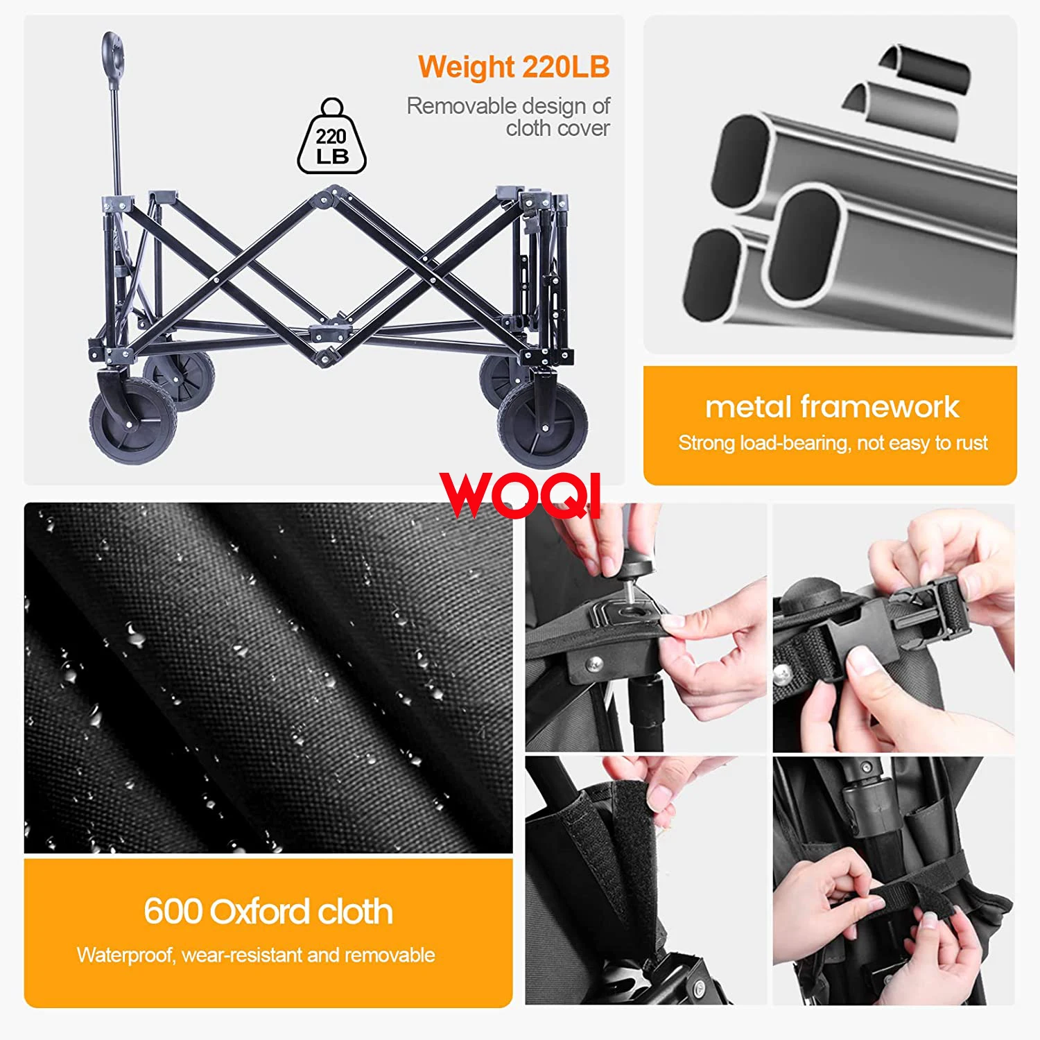 WOQI  Foldable Mini Wagon Cart Heavy Duty Outdoor Utility Wagon With Swivel Wheels for Gardening Grocery Shopping