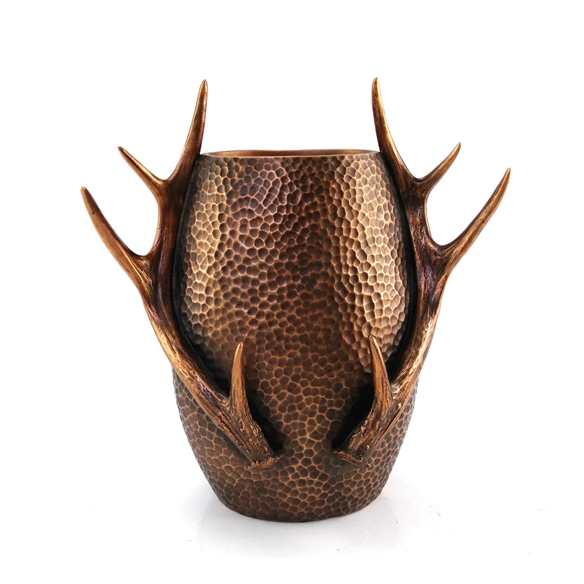 Wholesales High-end Artificial Resin Deer Horn Design Luxury Vase Storage Box Serving Tray  For Home Decor factory