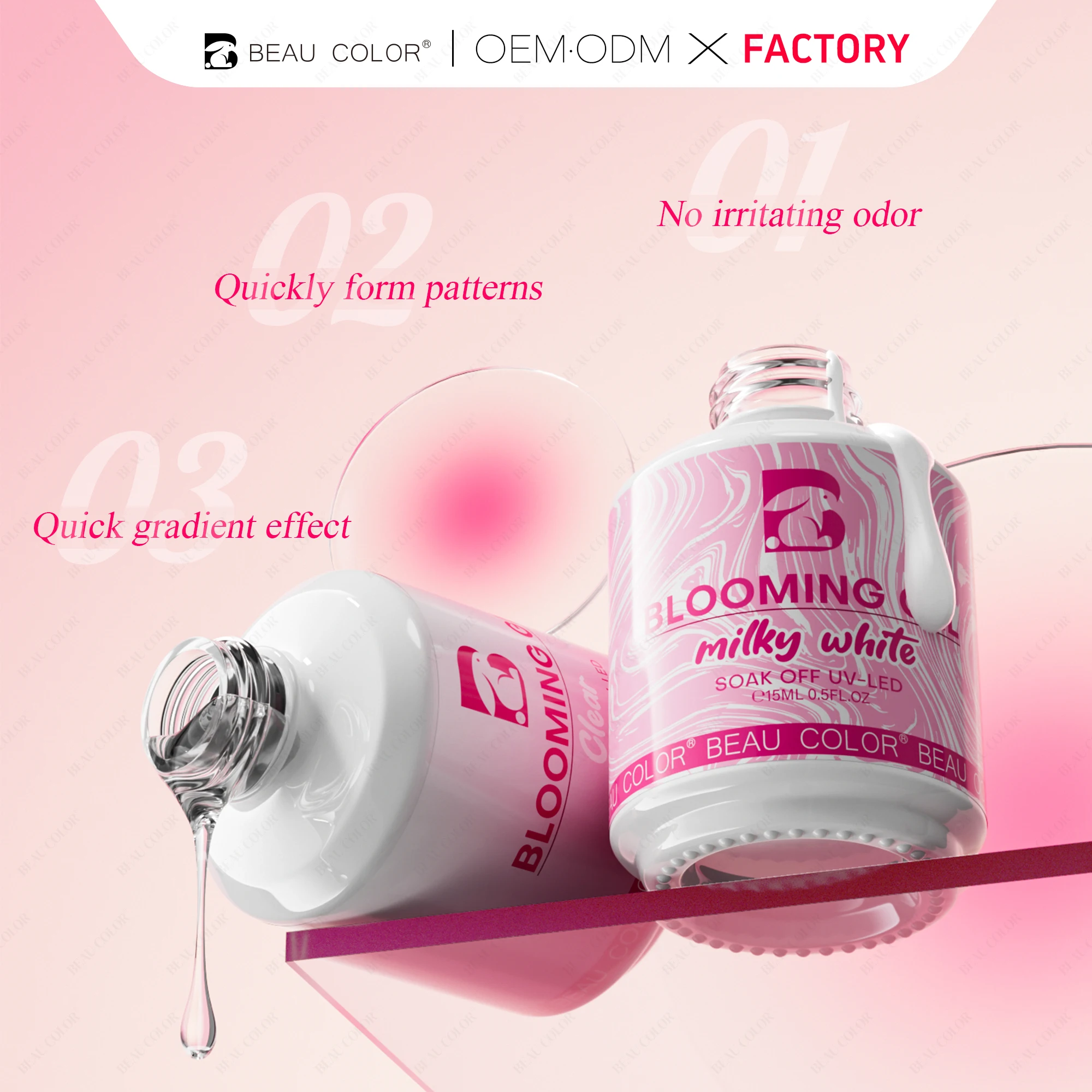 Beau Color Factory Private Label Clear/Milky White Blooming Gel 