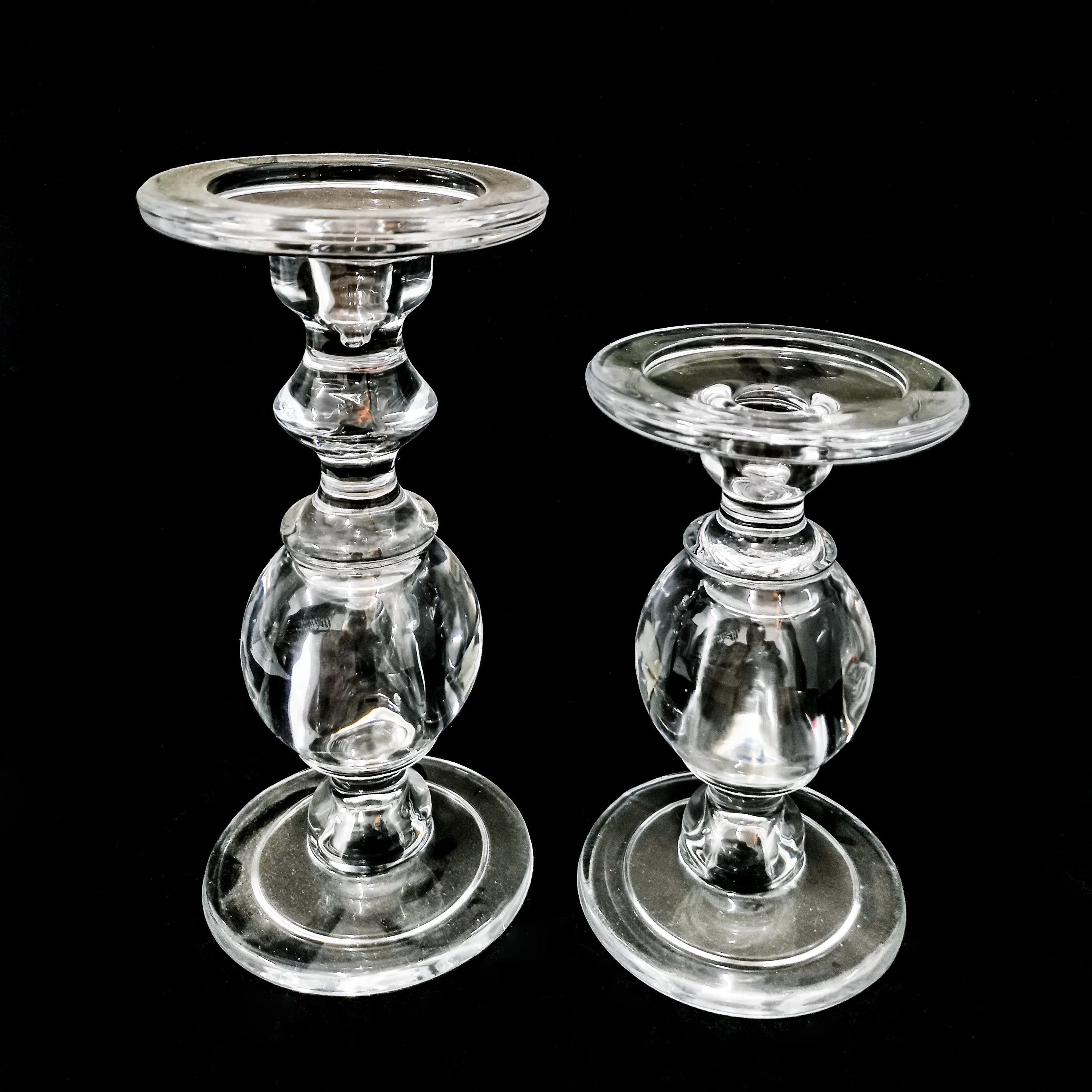 Wholesale vintage Crystal glass candle holders set decorative clear glass pillar taper candle holder for home table decoration