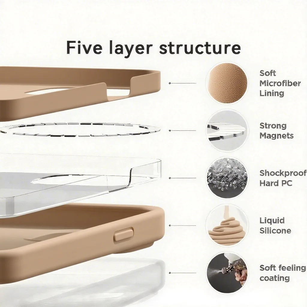 product laudtec liquid silicone case pure color case magnetic shockproof full coverage customized design for iphone 17 pro maxcamel-4