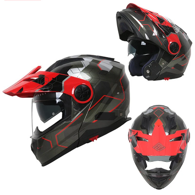 Casco de motocicleta Flip Up Double Lens Moto Cascos modulares Moto  Motocross Casco de cara completa Transpirable Verano para hombre Mujeres