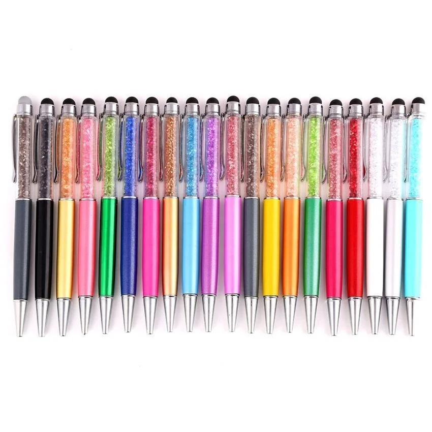 2 in 1 Crystal Pen Diamond Ballpoint Pens Touch Stylus Pencil for iPad iPhone Tablet Smartphone