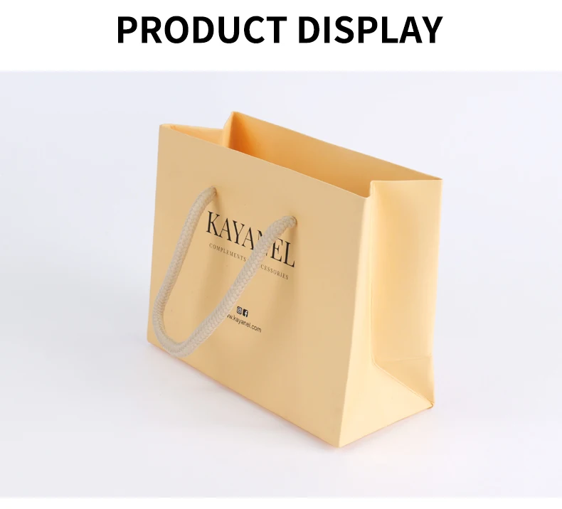 Factory Price Customized Logo Folding Gift Bag Yellow Color Printing Art Paper Bag With Ribbon Handle details