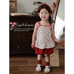 High Quality Floral Print Red Summer Kids Girls Tank Baby Girls Cozy Elegant Beautiful Wholesale All-Match Top Kid Clothing