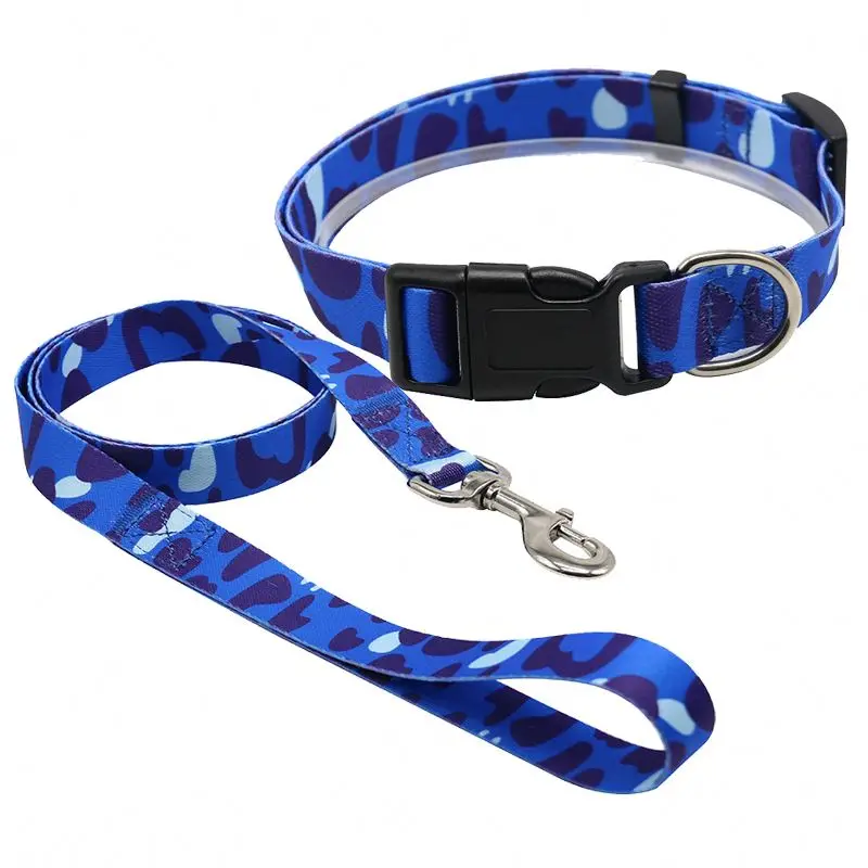 High Quality Custom Printed Breathable Adjustable Nylon Webbing Pet Dog Collar Leash Set Luxury Quick Release Training