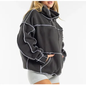 Fashionable Soft Cool Regular Length Oversize Fleece Street Wear for Women Contrast Stitch Drop Shoulder Track Hoodies Women