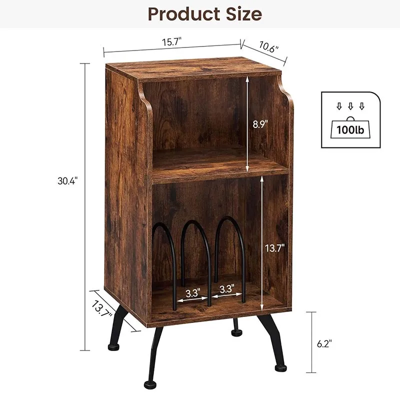 Record Player Stand with Storage Farmhouse Wooden Turntable Stand with Curved Edge Design Vintage Record Player Side Table