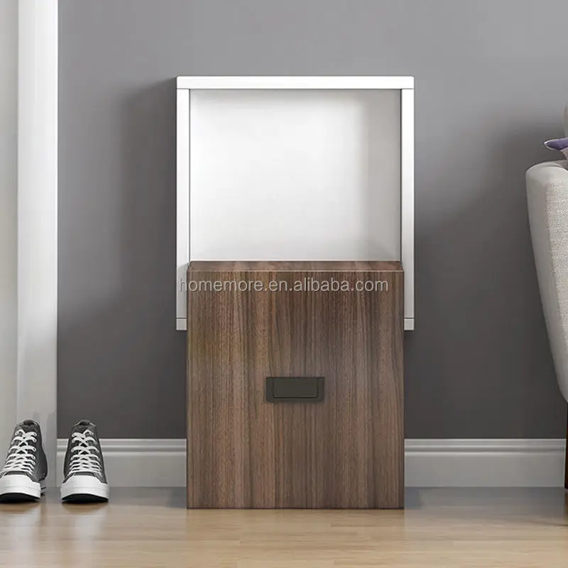 HOMEMORE Easy to Installation Wall Mounted Shoe Bench Wooden Brown Foldable Stool Space Saving Folding Hanging Wall Chair